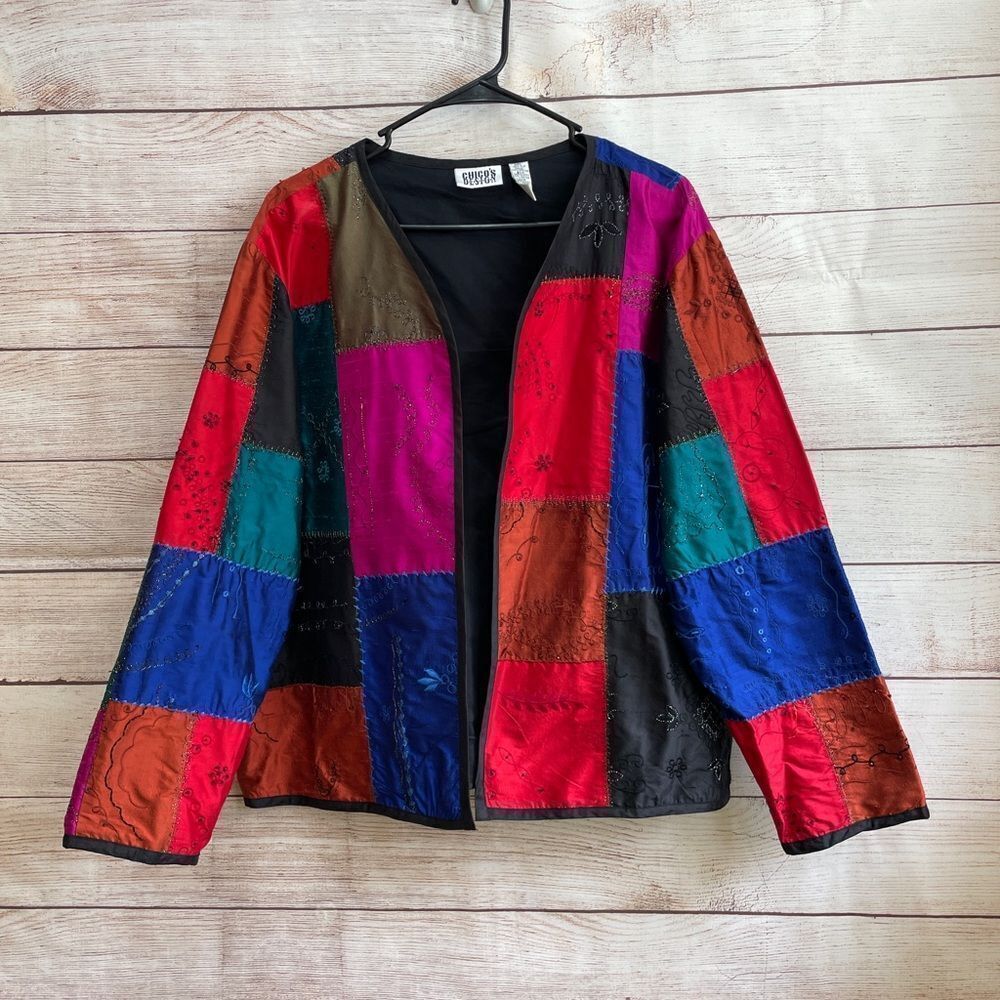 VINTAGE CHICOS‎ DESIGN 100% SILK PATCHWORK BLAZER